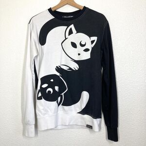 Killstar Sweater Small Yin Yang Cat Graphic Goth Pullover Crewneck Black